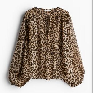 NWT H&M Leopard Print Long Sleeve Tie Neck Ruffle Blouse Size Small S